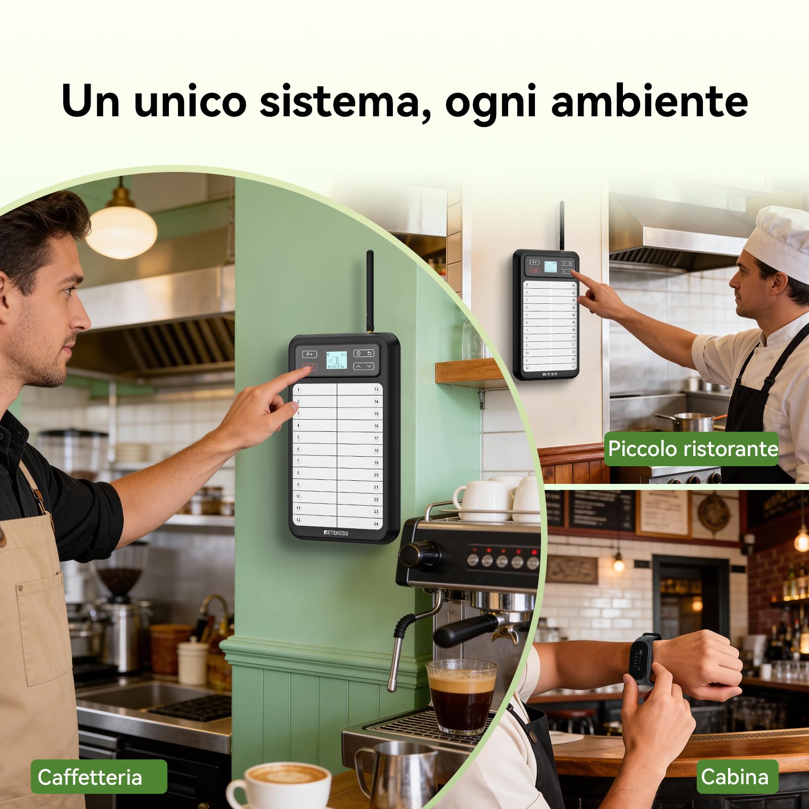 Retekess TD037 Cercapersone Ristorante, Sistema di Chiamata Camerieri con Cercapersone e Beep con Tastiera a 24 Tasti, 4 Ricevitori a Braccialetto per Ristoranti