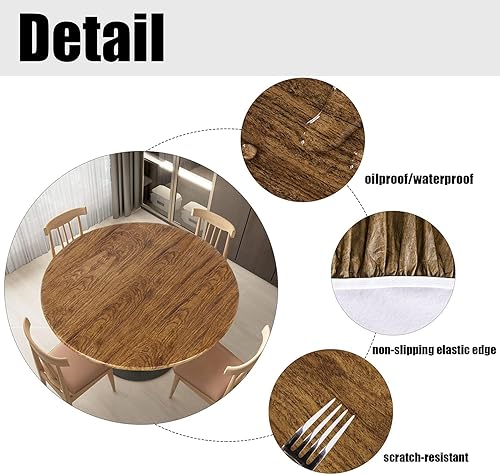 Miniatura 36 de LUSHVIDA - Mantel ajustable de vinilo para mesa redonda, impermeable y con borde elástico, mantel de plástico