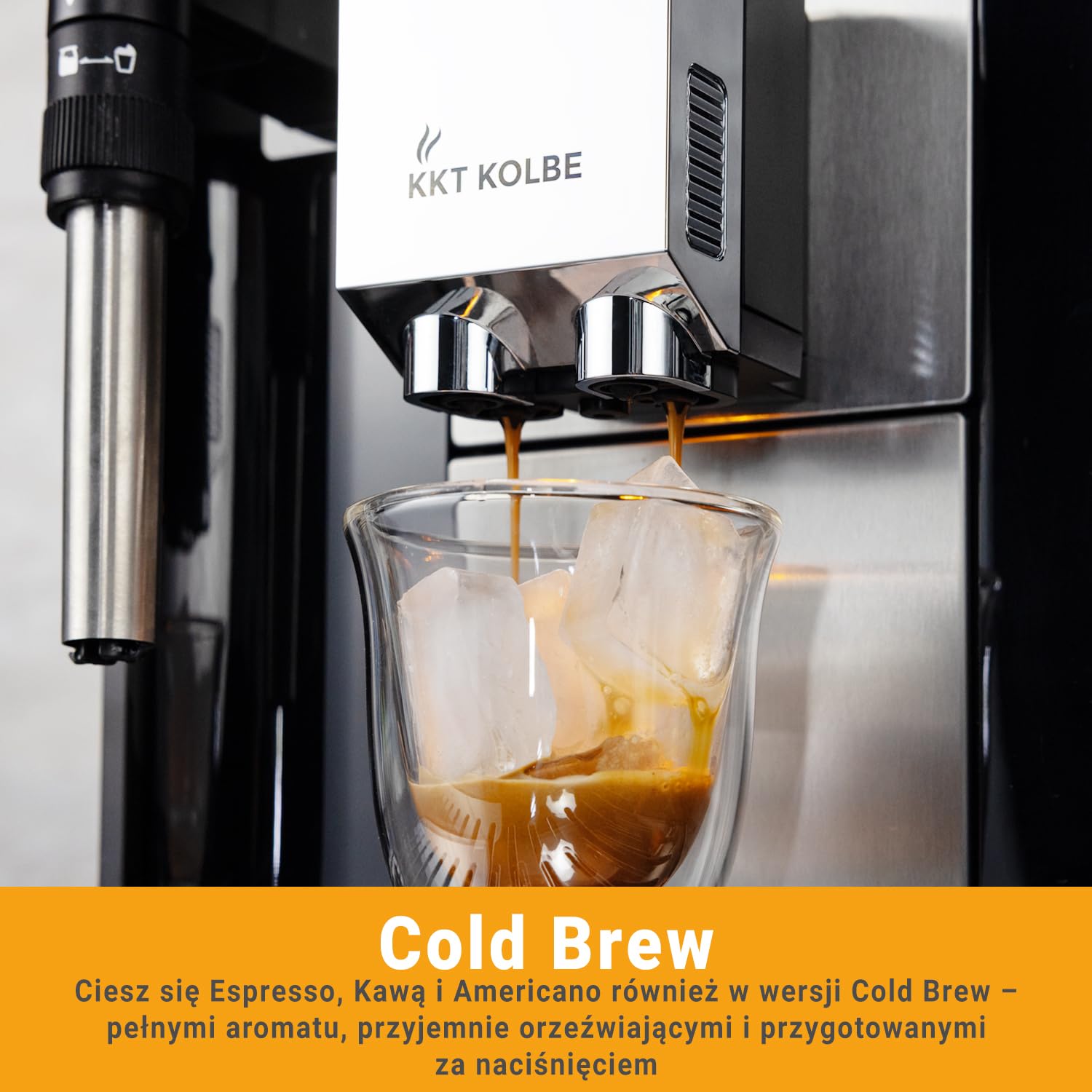 KKT KOLBE W pełni automatyczny ekspres do kawy z dyszą do spieniania mleka, ColdBrew i akcesoriami, funkcja 2 filiżanek, 15 bar, 7-stopniowy mechanizm mielący, ekran dotykowy, automatyczne czyszczenie