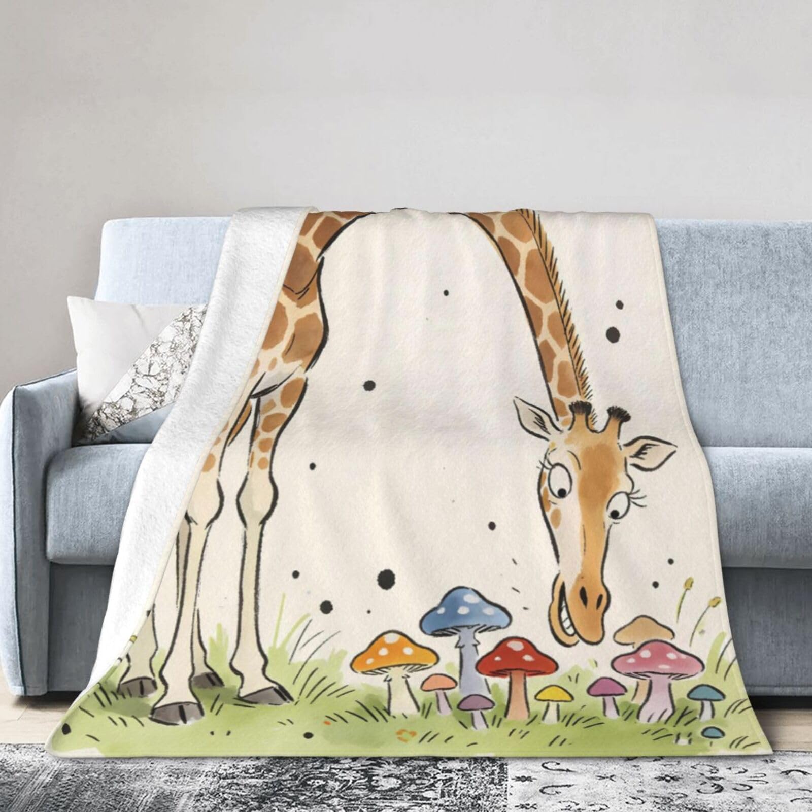 Couverture légère champignon et girafe 152x127 cm plaid doux lit et salon