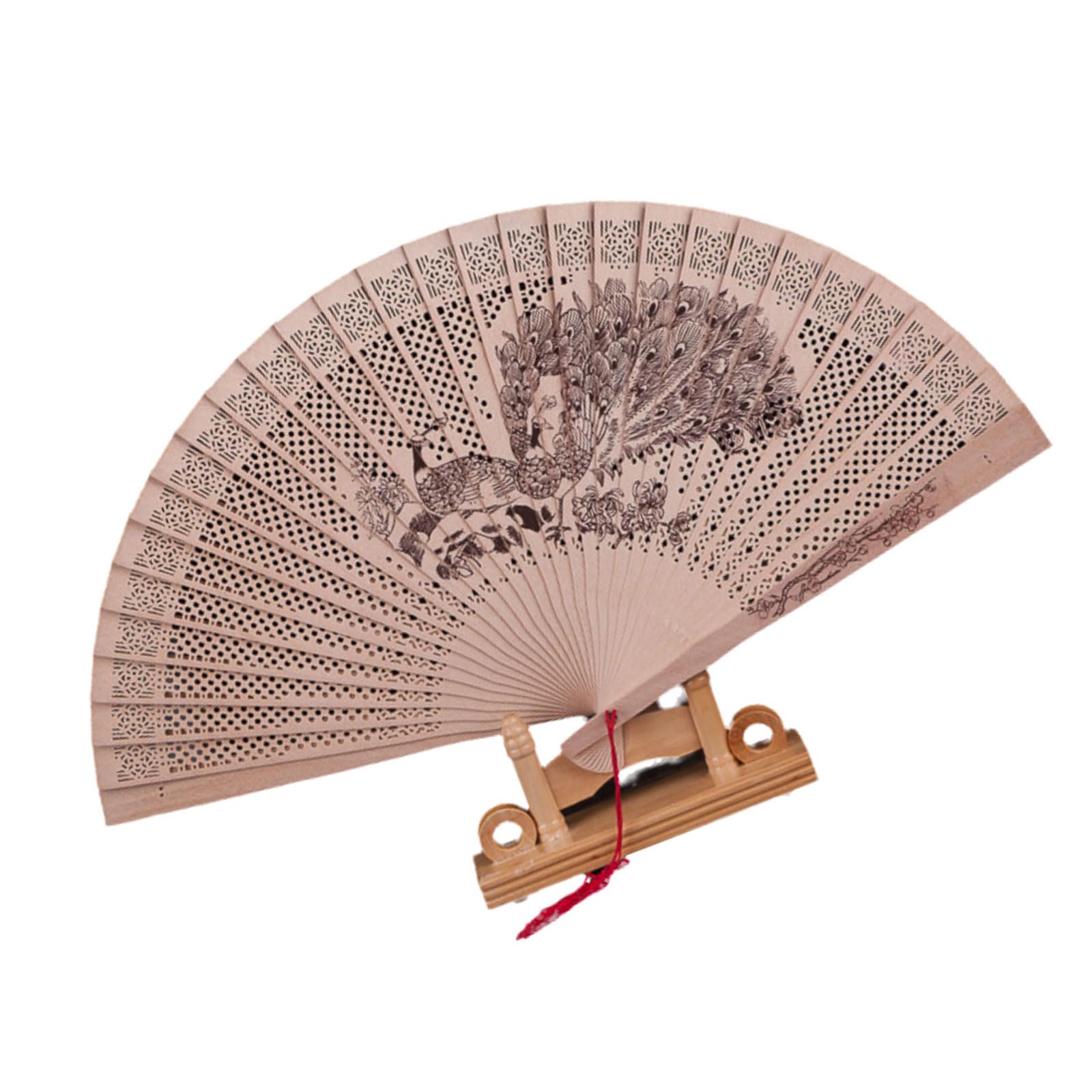Yhplxyuus Exquisites Chinese Culture Handheld Fan Decorative Wood Handheld Folding Fan with Detailed Carving for Gift and Decors Decorative Gift