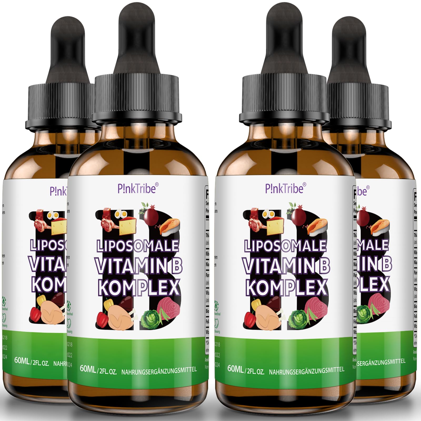 Vitamina B Complex Liposomal - Complejo de Vitaminas B en Forma Líquida de Alta Dosis con las 8 Vitaminas B, Sin Aditivos, 60 ml (Paquete de 4)