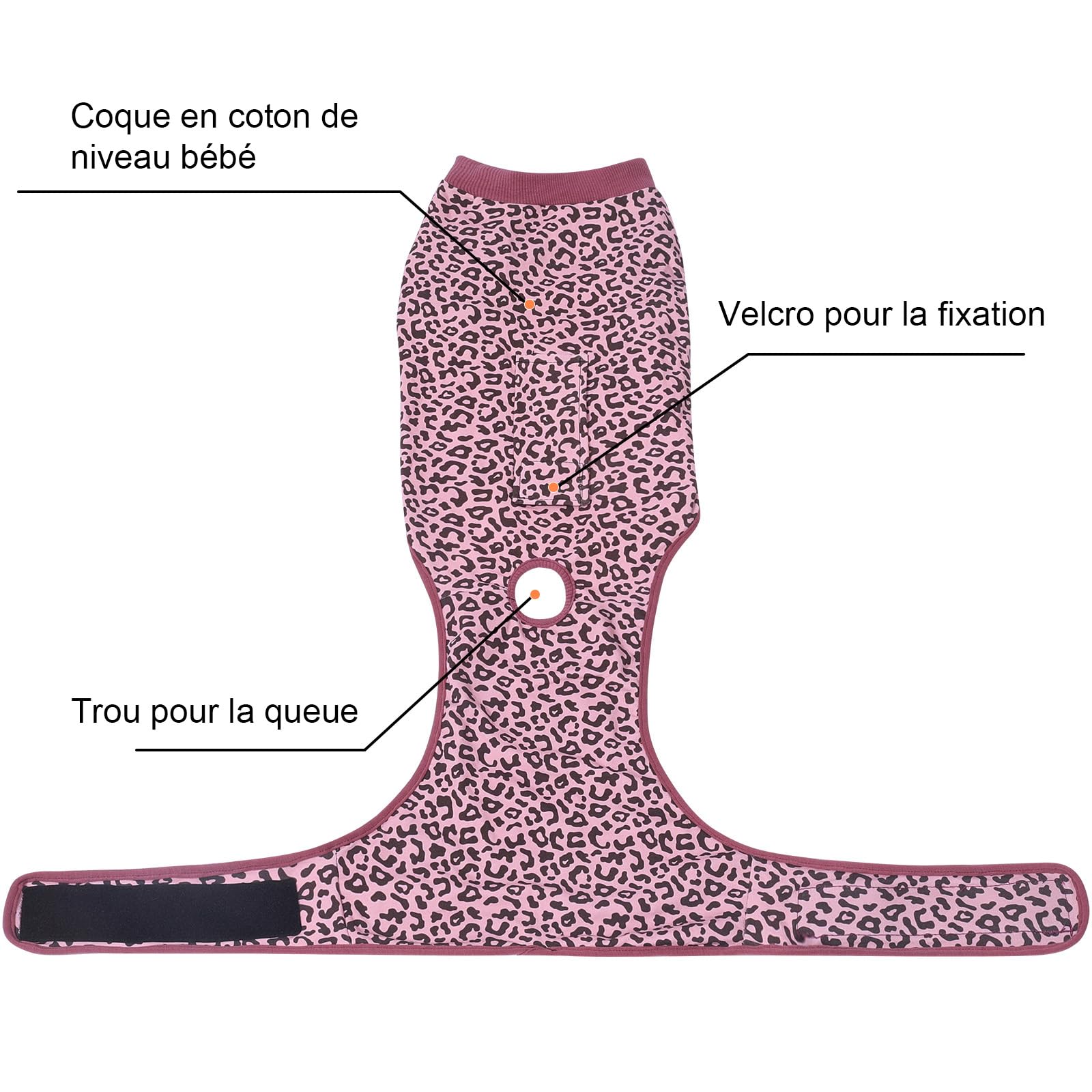 Jiupety Combinaison de convalescence réglable pour chien, pour plaie abdominale après une chirurgie, substitut de collier électrique, taille XL, motif léopard rose