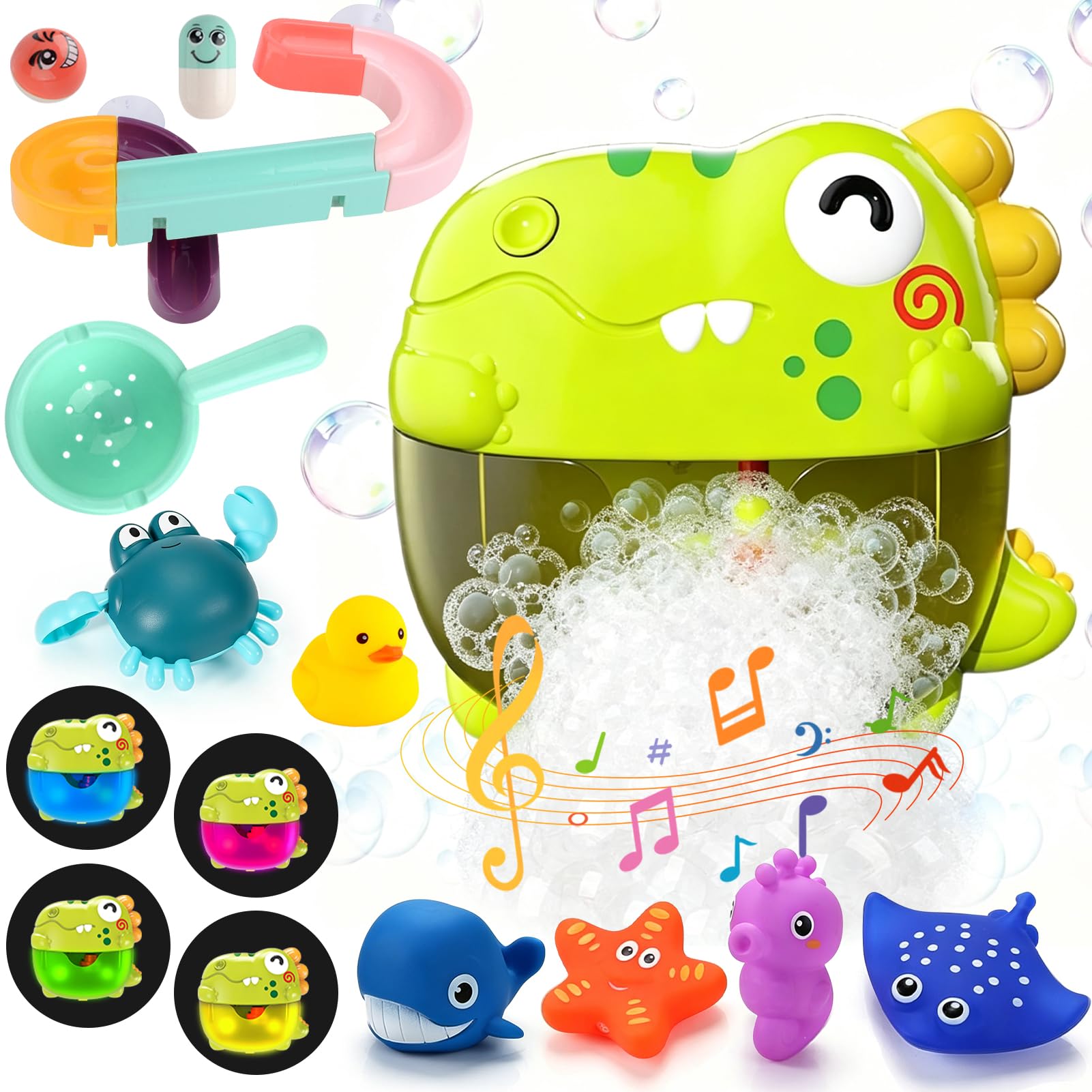 Badespielzeug Set, 3-in-1 Badewannenspielzeug mit Dinosaurier-Seifenblasenmaschine 12-teiligem Badebahnspiel Silikon Tier Wasserspielzeug Pädagogisches Geschenk für Mädchen und Jungen ab 3 Jahren