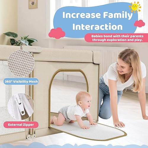 Miniatura 2 de Corralito plegable para bebés corralito grande de 71 x 59 pulgadas para bebés y niños pequeños, corralito portátil para bebés con malla transpirable