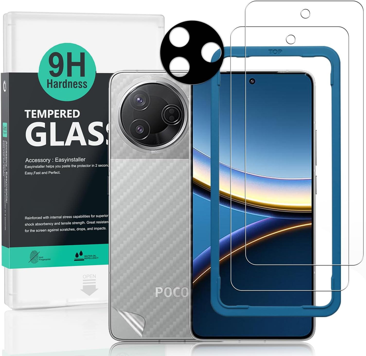 Ibywind For Xiaomi Poco F7 Pro 5G Screen Protector 6.67,2 Pack,9H Hardness Tempered Glass,With 1Pc Camera Lens Protector,1Pc Back Carbon Fiber Film,Easy to install
