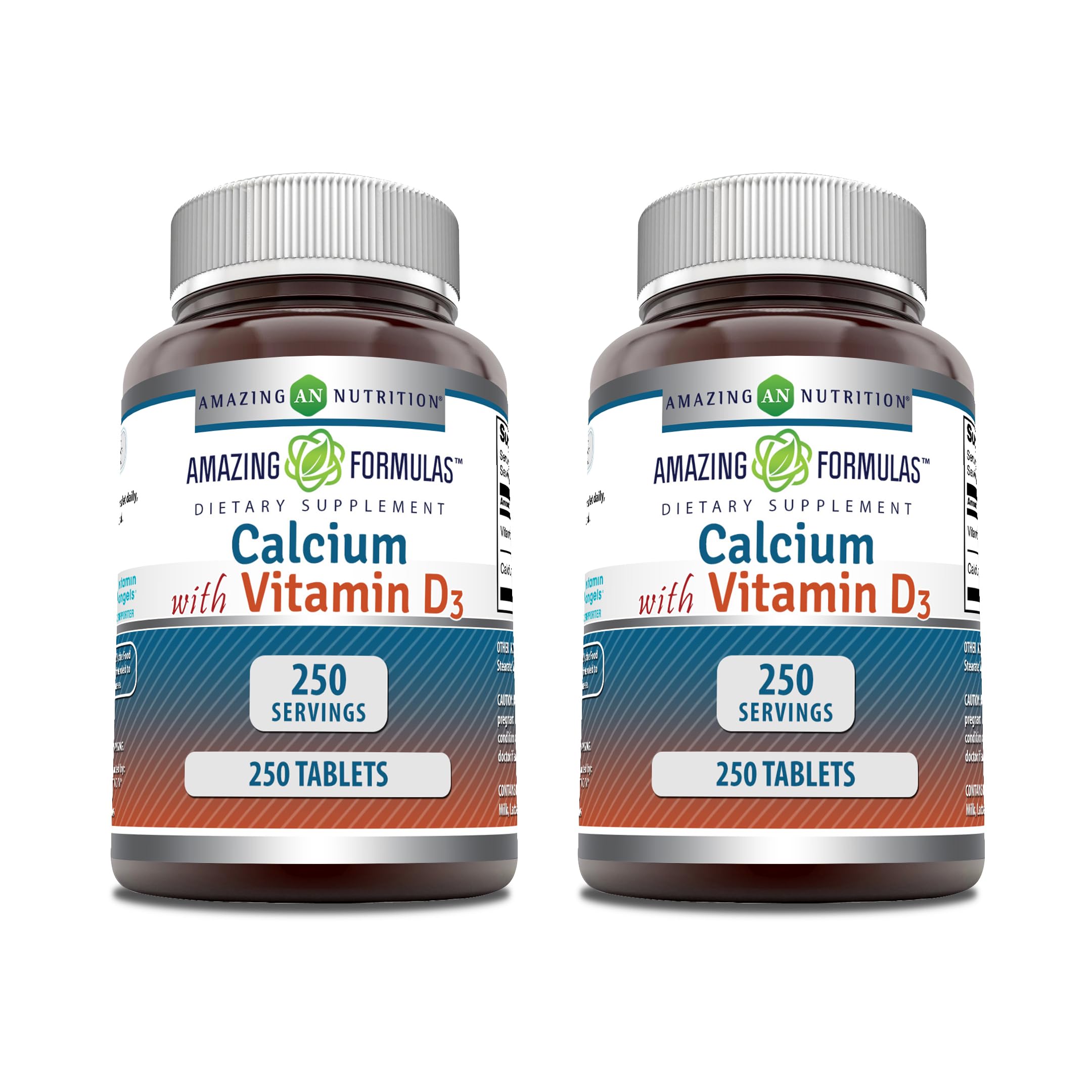 Amazing Formulas Calcium with Vitamin D3 Supplement | Tablets | Non-GMO | Gluten-Free | Made in USA (2 Pack | 250 Count) Unflavored | 250 Count | 2 Pack