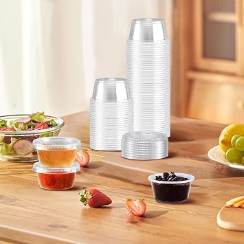 400 sets 2 oz Disposable Plastic Portion Cups with Lids, Sturdy Jello Shot Cups, Souffle Cups, Clear Plastic Containers with Lids for Salad Dressing,Condiment and Dipping Sauce