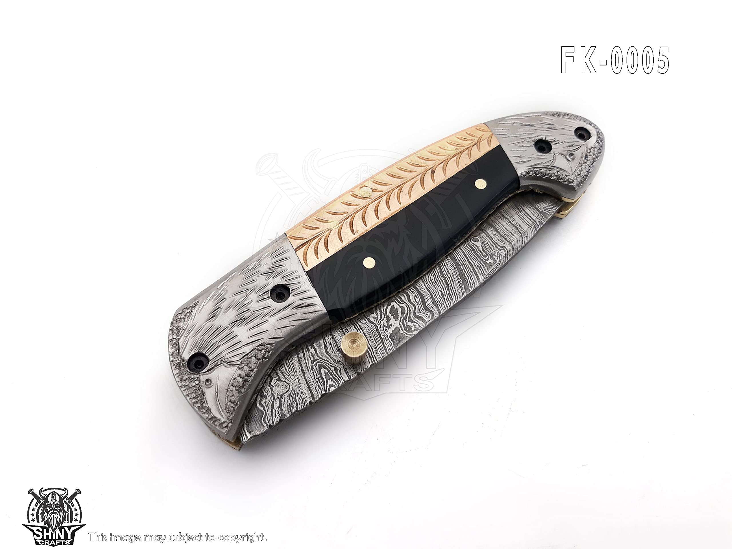 SHINY CRAFTS -Damascus Pocket Knife Knives For Men OTF Knife Survival Knife- Folding Knives - Everyday Carry - PlainEdge - Leather Sheath (FK 05)