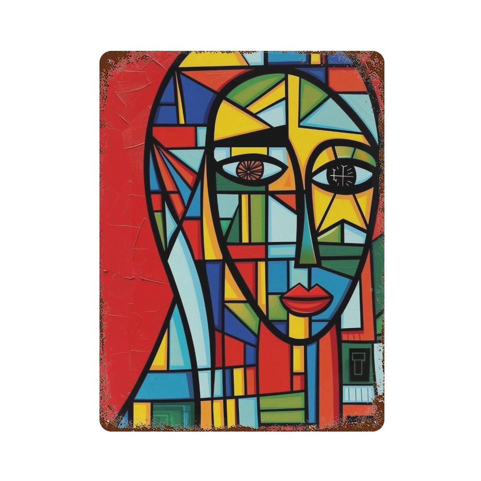 WUJHGRSG Block Cubist Red Ground Urban Visage 04 Wall Art Retro Iron Vintage Metal Tin Sign Poster Modern Decor for Home Cofffee Club Bar Shop Style 40x30cm