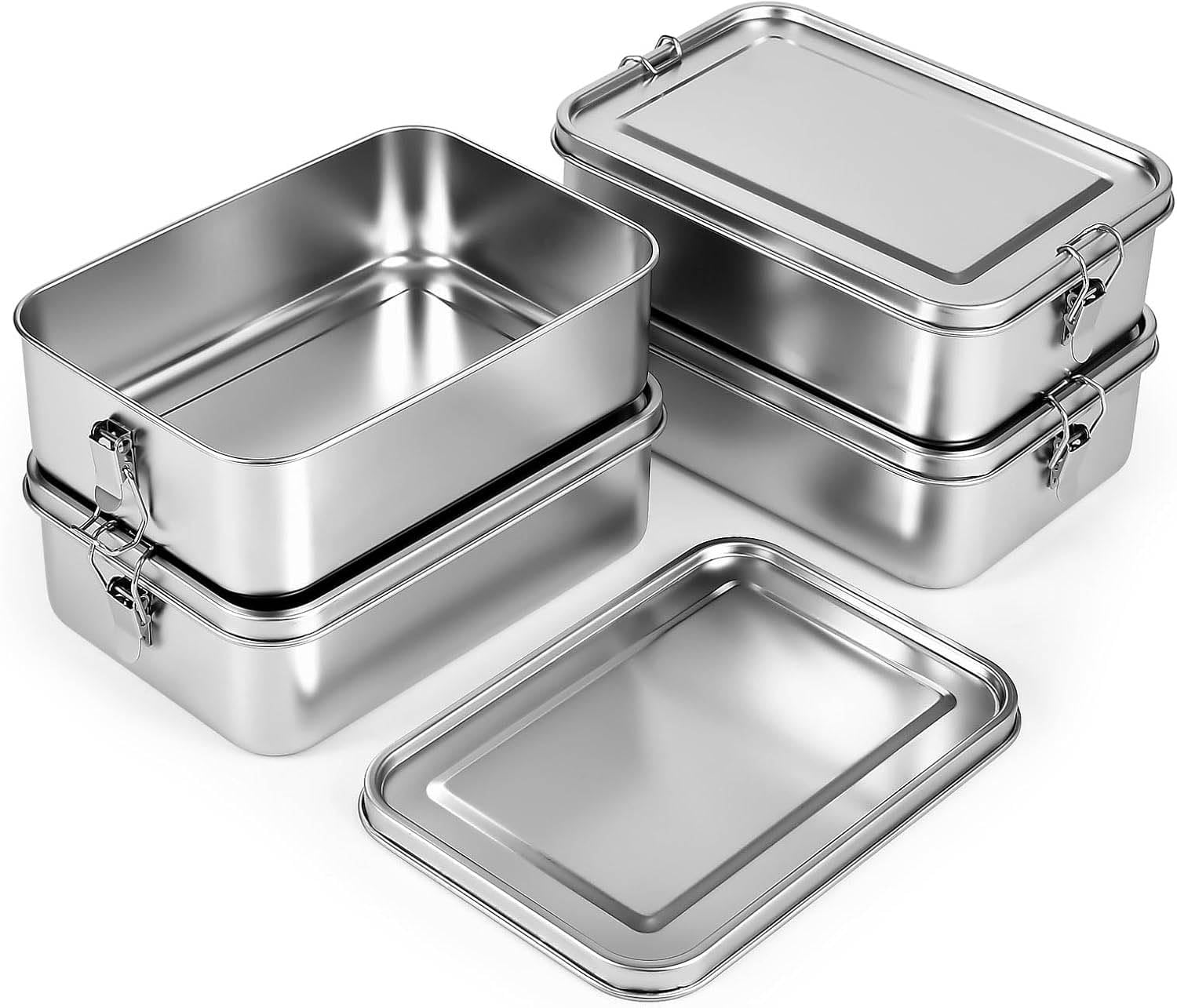 Lot de 4 boîtes à déjeuner Bento en acier inoxydable de 2400 ml, étanches avec clips de verrouillage, réutilisables et passent au lave-vaisselle pour le travail, l'école, le camping et le pique-nique