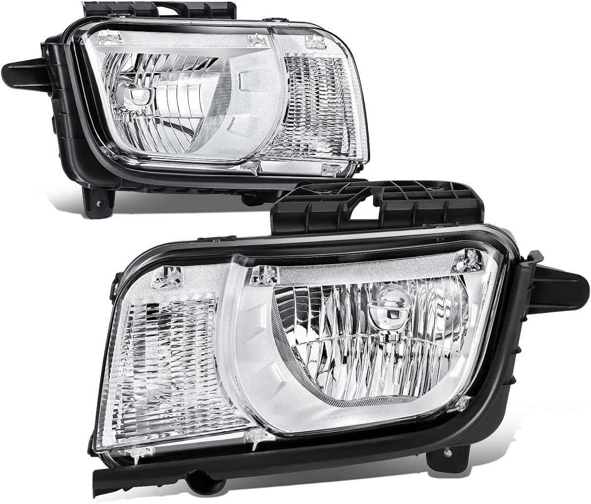 Auto Dynasty LED DRL Headlights Assembly Compatible with 2010-2013 Chevy Camaro, Driver and Passenger Side Halogen Headlamps Replacement w/DRL Turn Signal, Chrome Housing Clear Corner