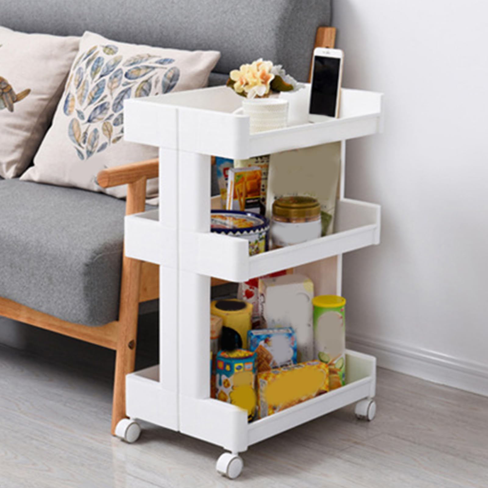 Carro de Almacenamiento de 3 Niveles Carro rodante Multifuncional de Gran Capacidad con Ruedas Conveniencia móvil para salón de Belleza Cocina Baño Oficina Bandejas de plástico