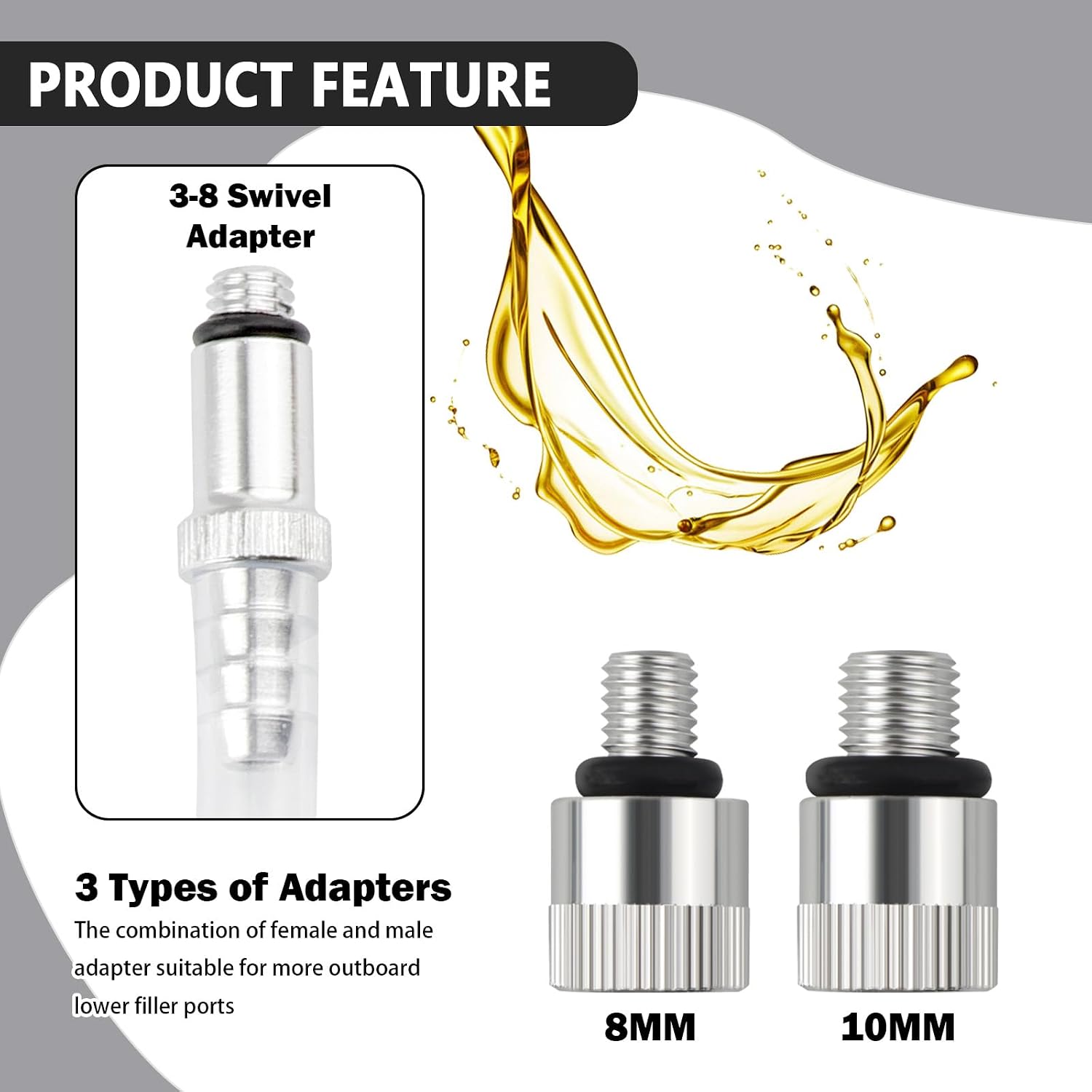 Transmission Fluid Pump Kit with 3/8" Swivel,Lower Unit Gear Oil Pump Kit Includes 8mm & 10mm Adapters/Suction Tube,Multi-Purpose Differential Fluid Pumps Kits for Oil Transfer