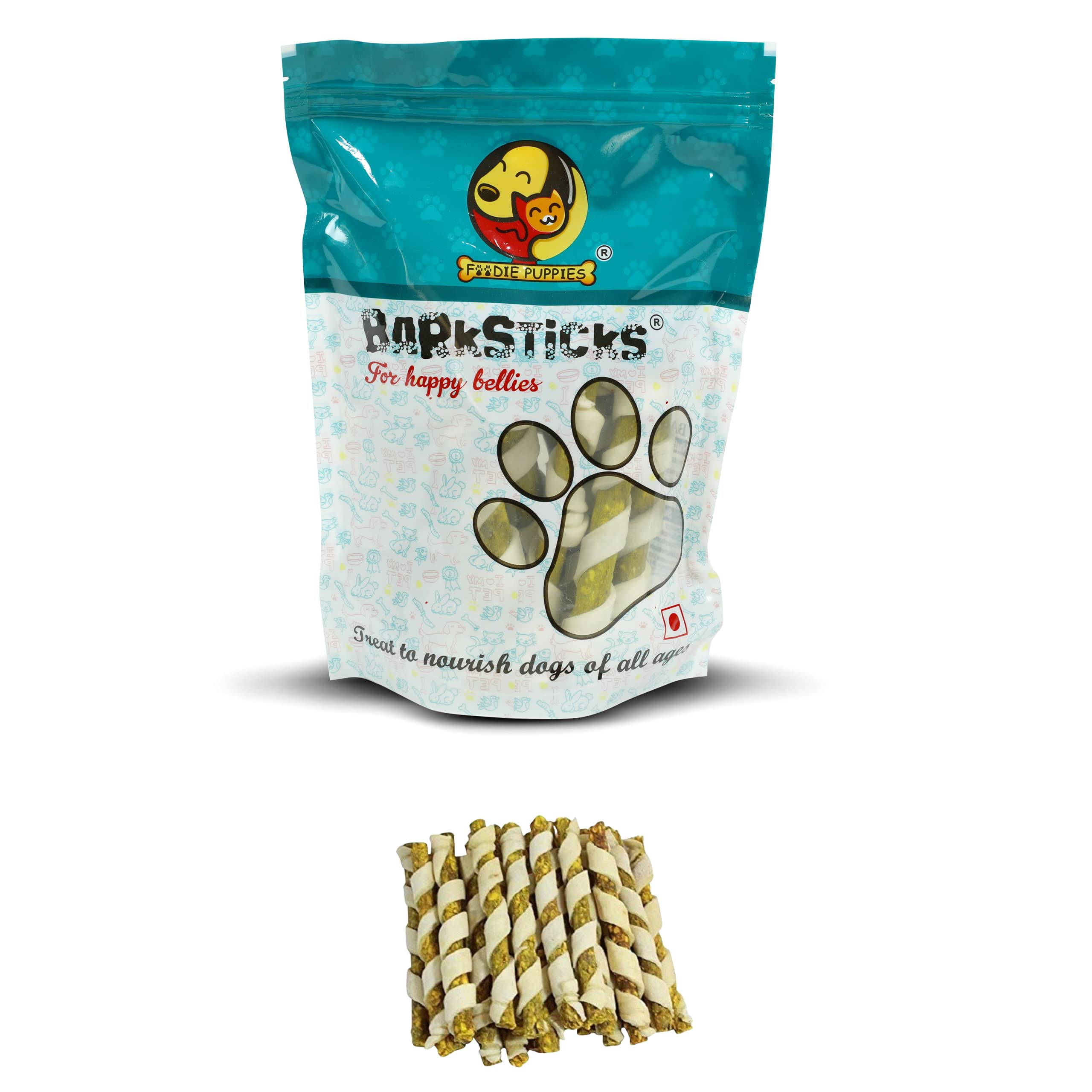 Foodie Puppies Munchy Treat for Puppies & Street Dog - (Chicken Twirl - 450gm) | Chewing Barkstick Treat for Dogs | Improves Dental Health | Reduces Tartar & Plaque