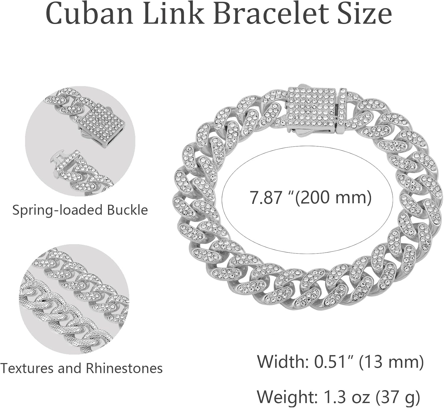 13mm Miami Cuban Link Bracelet for Men,Bling Iced Out Hip Hop Bracelet Jewelry for Men - Image 7