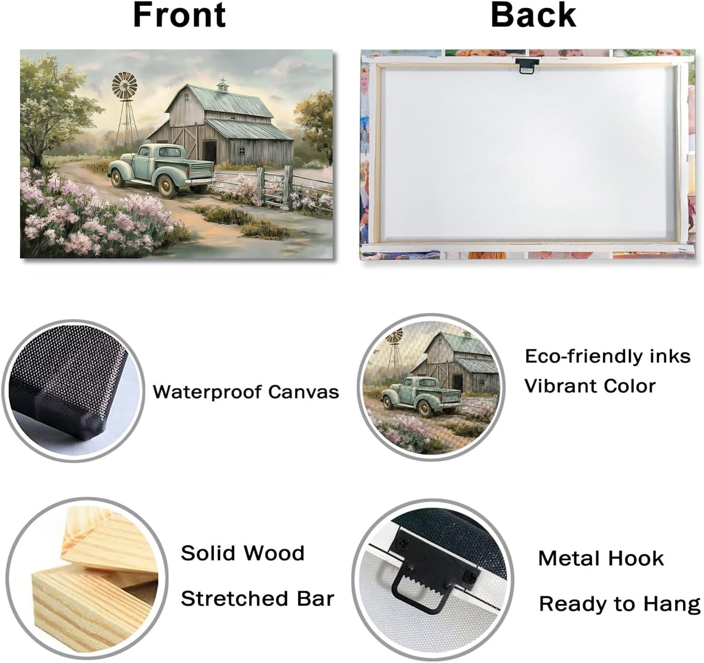 LYUNSHUO Rustic Farmhouse Wall Art Old Barn Canvas Print Windmill with Truck Picture Wall Decor Country Scenery Painting Vintage Artwork for Modern Home Decor Frame(Art-13,16.00"x24.00")