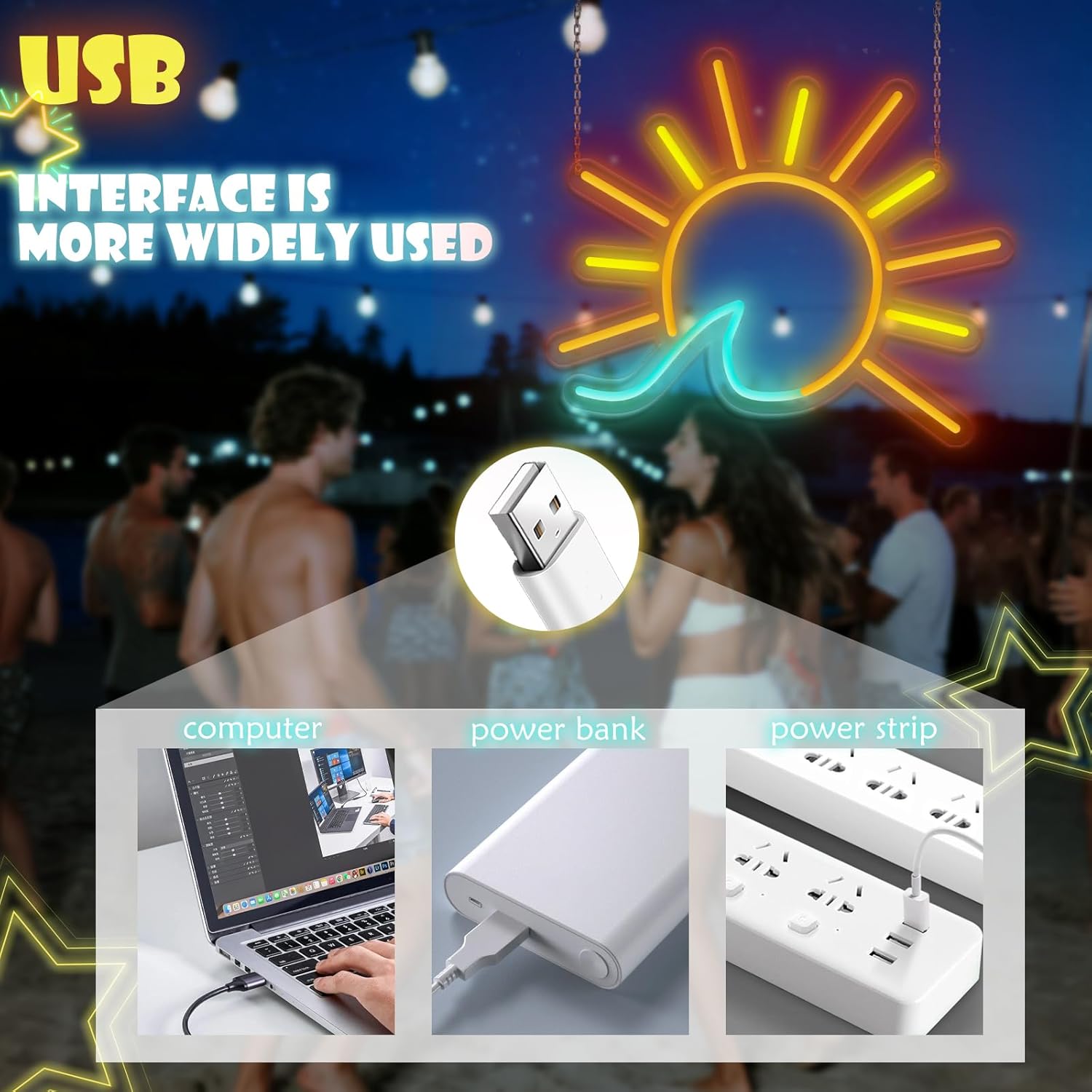 Sunrise & Sunset Wave Neon Sign Set USB Dimmable LED Lights for Beach Coastal & Vintage Decor Perfect for Man Caves Bedrooms Weddings Living Rooms Parties and Bars Easy Plug（sun）