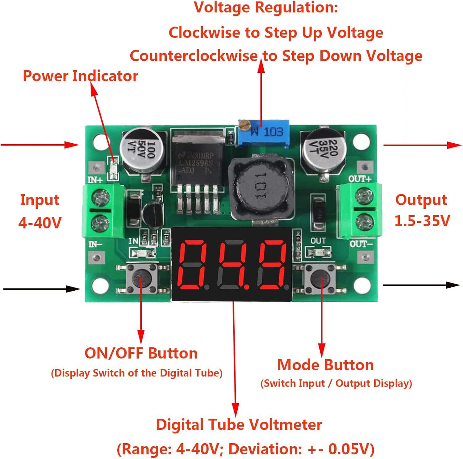 Modulo Buck 2A Convertitore DC-DC Step Down - Modulo 4V-40V A 1,25V-37V ...