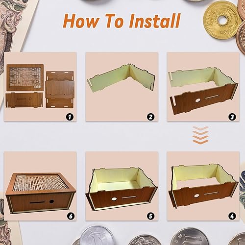 Miniatura 3 de Caja de dinero con contador, caja de dinero de madera reutilizable retro de 3000 USD, tarro de dinero, caja de dinero para monedas, alcancía con