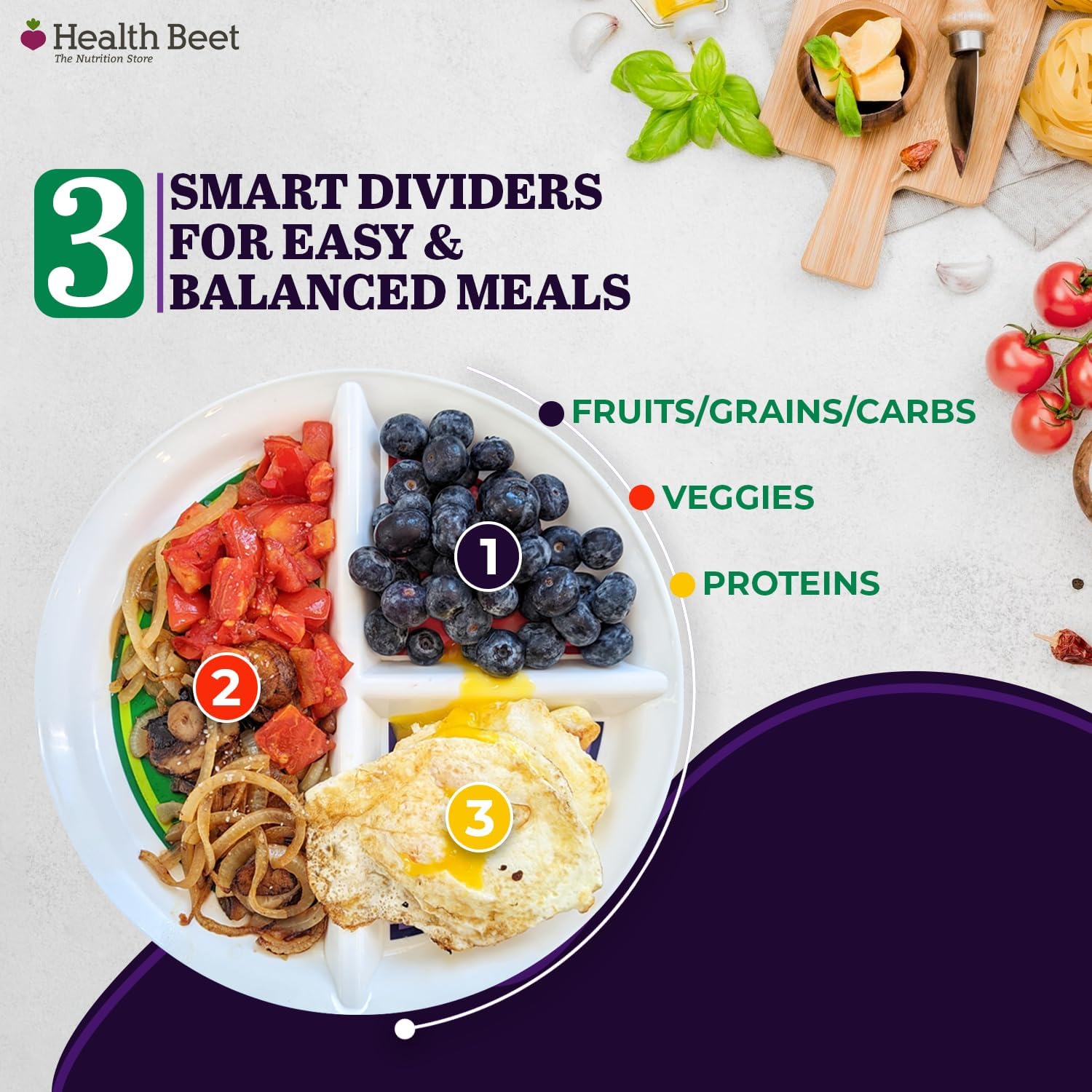 Health Beet 10” Diabetic Portion Control Plate for Balanced Eating -3 Divided Sections for Veggies Carbs & Protein - Microwave & Dishwasher Safe Bariatric Sectioned Plates for Adults & Kids - 1 Pack - Image 6