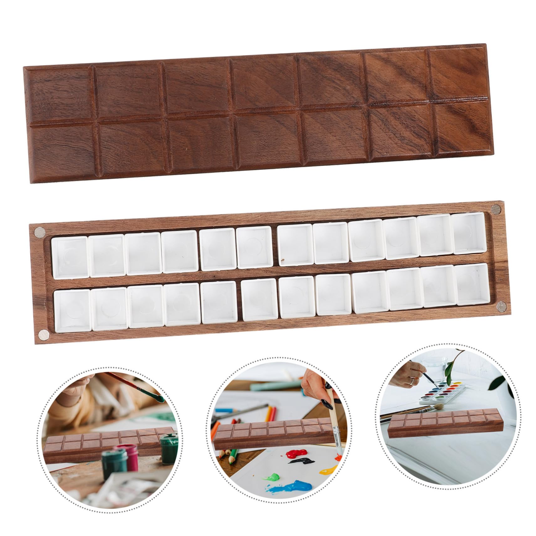 Operitacx Boîte De 4 Pièces Palette De Peinture Peindre Une Palette De Bois Conteneur De Pigments Vide Métallique Assiette Mixte De Couleurs en Étain avec Plastique