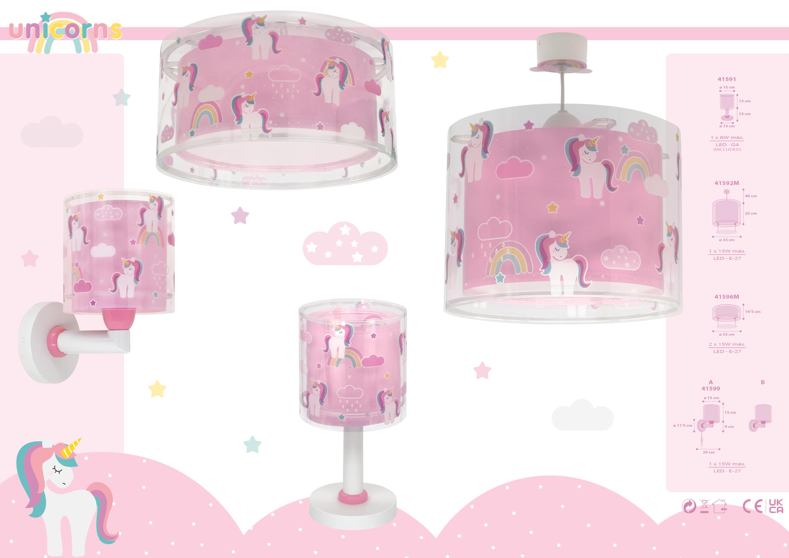 Plafoniera per bambini Dalber Unicorns, Unicorni, animali, plafoniera per bambini, 41596M, E27-2 x 15W
