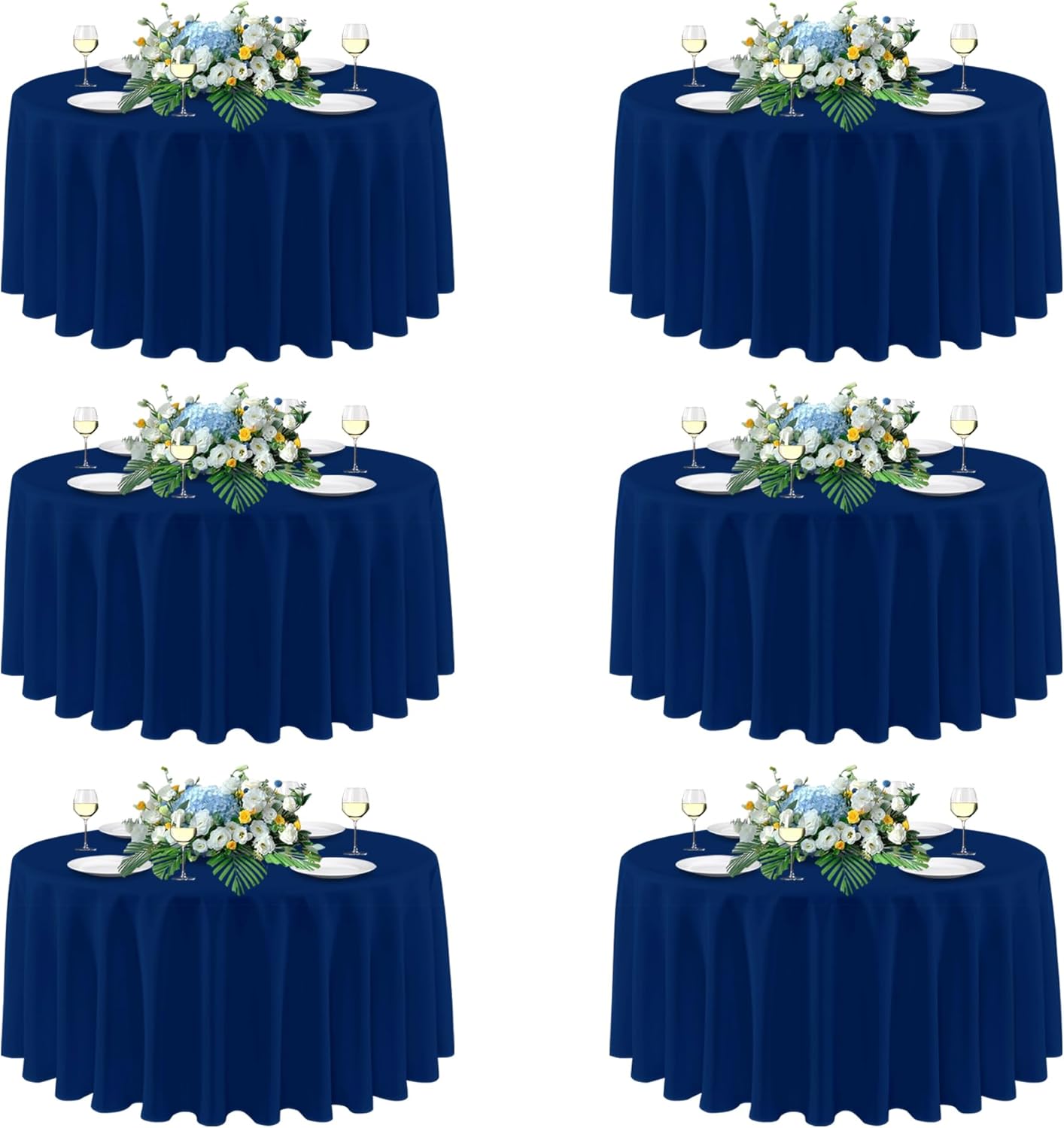 sancua Navy Blue Round Tablecloths 120 Inch, 6 Pack - Circle Fabric Cloth Table Cloths for Wedding Party Banquet Birthday, Washable Polyester Table Cover (Fit 30-72 Inch Tables)