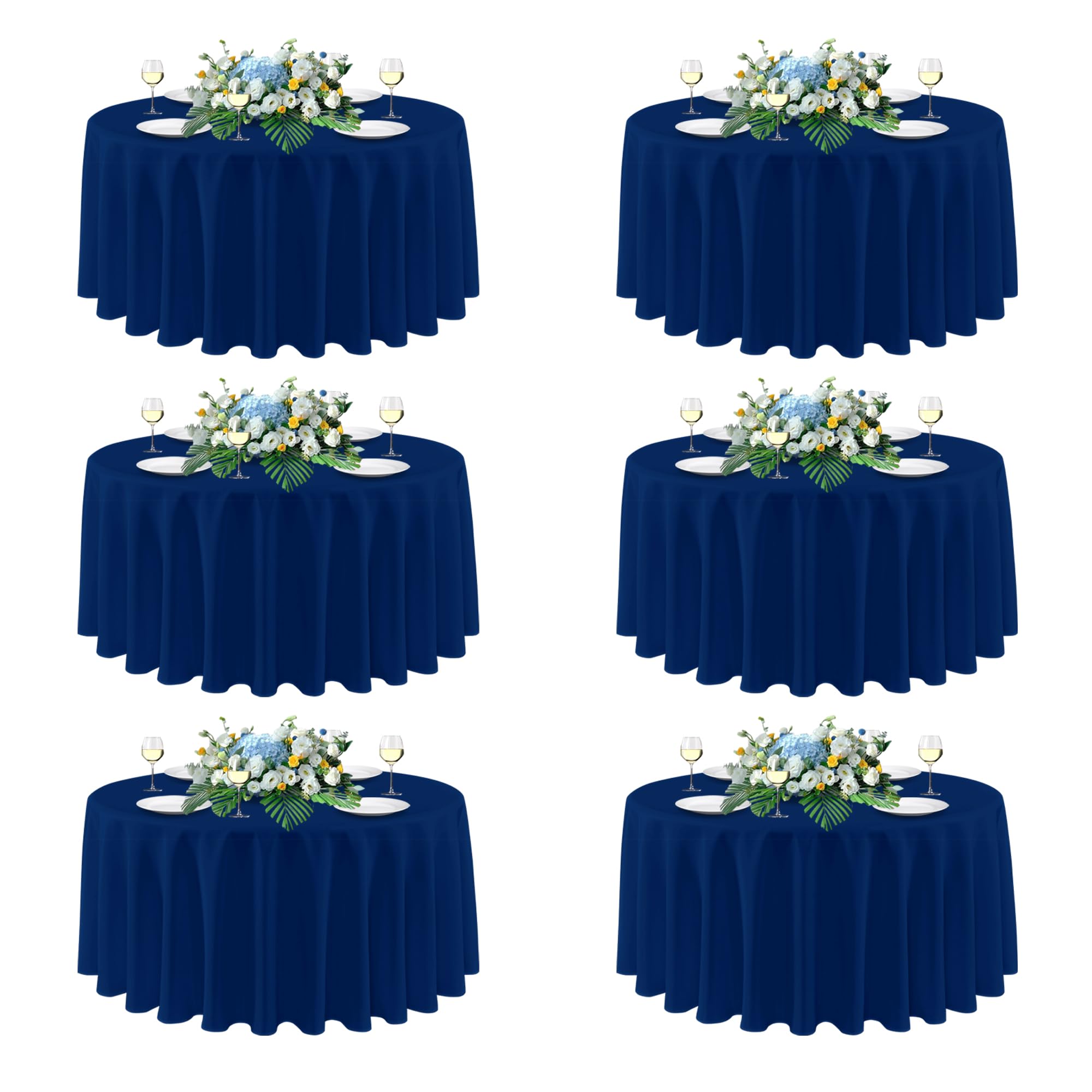 sancua Navy Blue Round Tablecloths 120 Inch (Fit 48-96 Inch Tables), 6 Pack