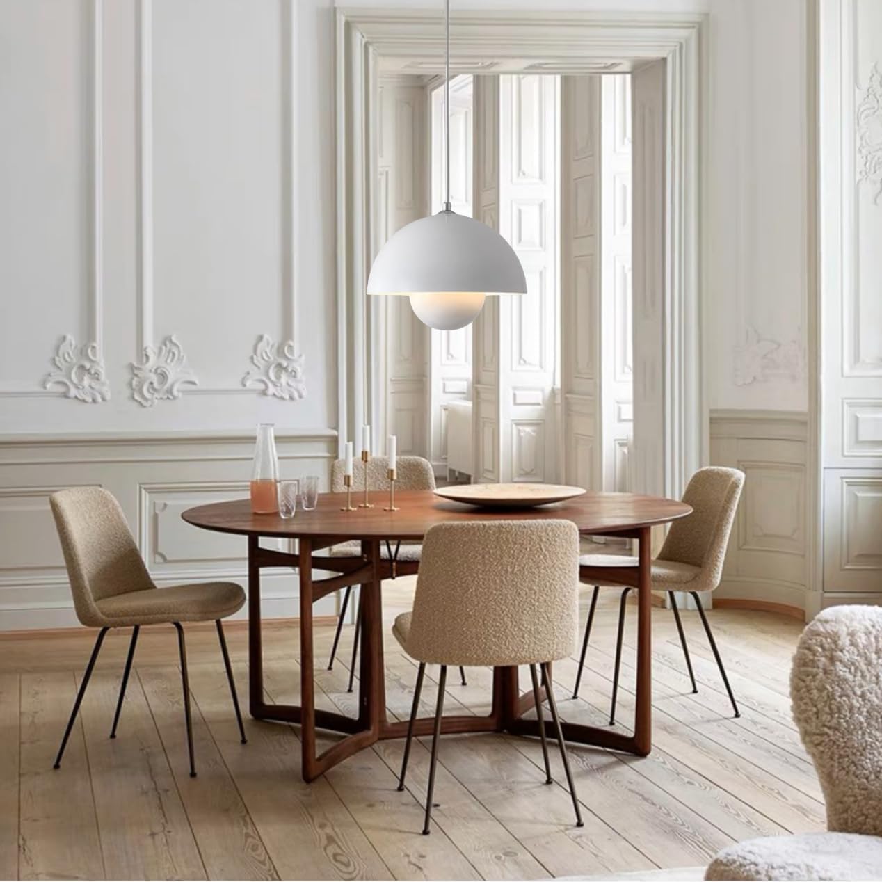 Large White Dome Pendant Light Mid-Century Modern Hanging Light Fixture Nordic Macaron 1 Light Flower-Pot Pendant Lamp with 15.7" Hemispherical Shade