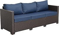 Vista 8 de Valita Muebles de patio de 3 asientos, sofá de mimbre marrón, muebles de exterior, sofá de exterior, asiento profundo, respaldo alto, funda Azul