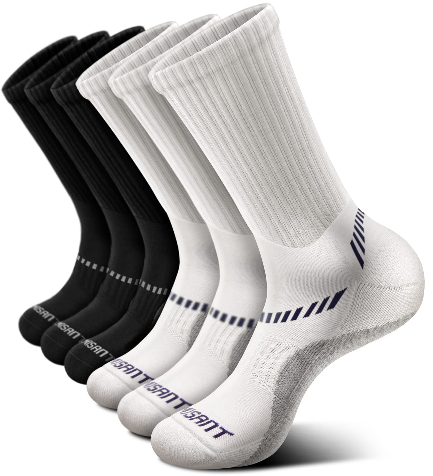 Mens Socks 6 Pairs, Work Thermal Socks Black Sports Athletic Socks for Outdoor Walking Running Hiking,Blister Prevention