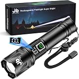 JAY-PARK Torch 100,0000 Lumens Rechargeable 5000 mAh with LCD Display and 5 Lighting Modes, LED Torch Extremely Bright Zoom Long Light Beam (3000 m) for Outdoor, Camping - 1