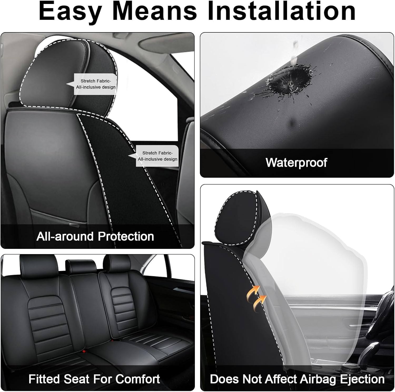 5 Seat Covers for Hyundai Sonata 2000-2026 Breathable Car Seat Covers,Anti-Slip Waterproof Car Seat Protectors with Airbag,Automotive Vehicle Cushion with Storage Pockets (Standard,Black)