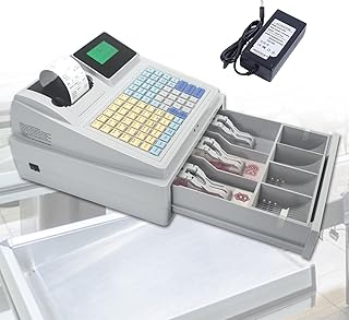 OOMRNV Caja registradora Comercial, Caja registradora electrónica minorista, Caja registradora con Impresora térmica con función de verificación de Billetes, Color Blanco