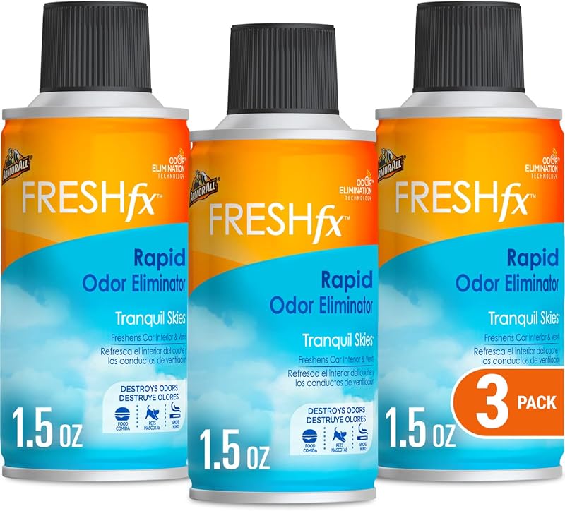 FRESH fx Rapid Odor Eliminator, Fogger Car Air Freshener, 3 Pack | Tranquil Skies scent with odor elimination technology freshens interiors and vents; 1.5-ounce car odor remover