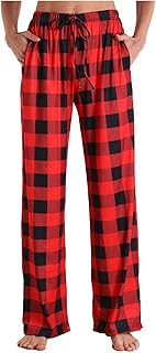 Pantalones de descanso para mujer, pantalones de pijama de algodón a cuadros, cómodos y suaves, pantalones largos para dormir, cintura elástica, cordón de ajuste, pantalones de dormir