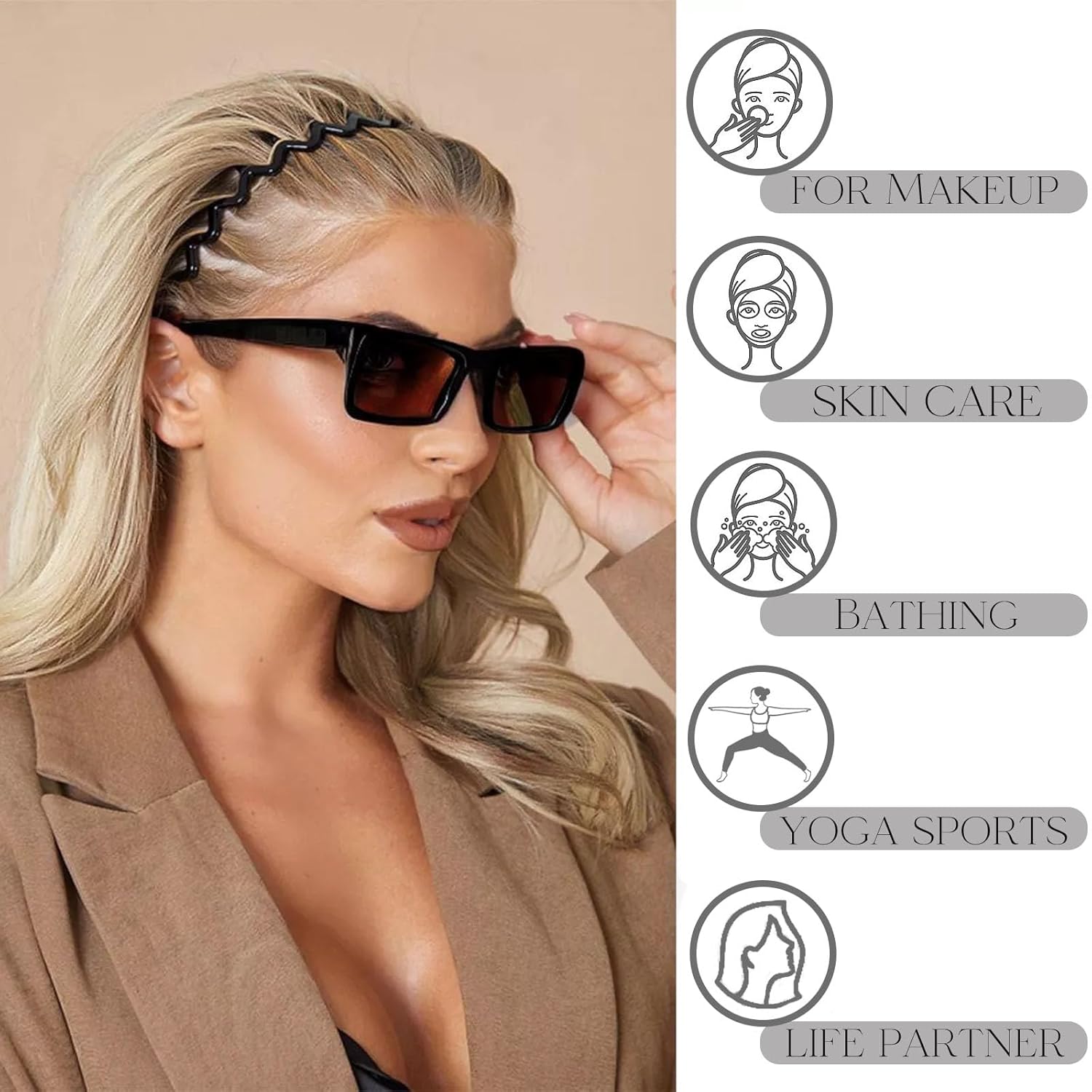 6 PCS Zig Zag Headbands Plastic Wavy Hair Head Band Comb with Teeth Hoop Accessories for Women Men Girls, Versatile Bright Black&Retro Leopard