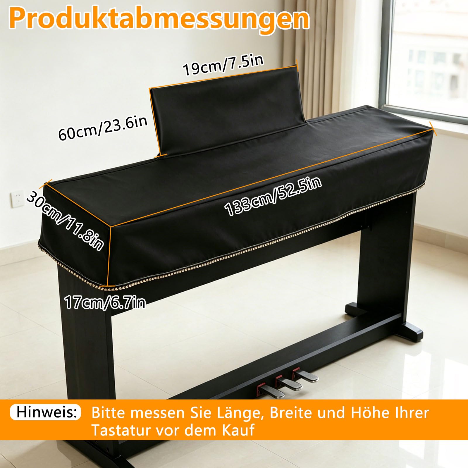 Osłona przeciwpyłowa do klawiatury fortepianowej, 88 klawiszy, osłona pianina elektronicznego z osłoną stojaka na nuty, zamek błyskawiczny, kompatybilna z Yamaha serii P, 133 x 30 x 17 cm, czarna