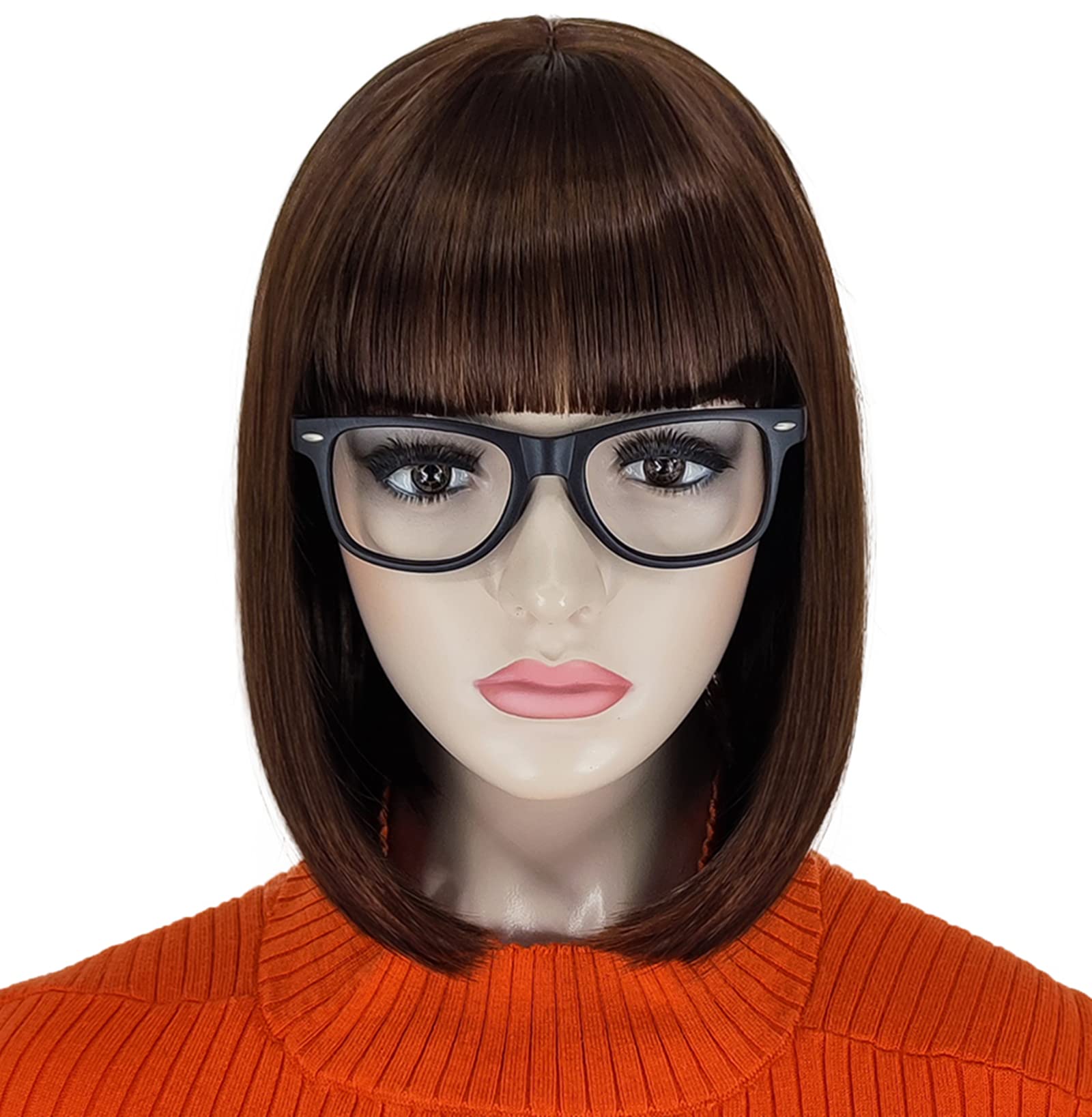 Short Brown Wig for Velma Wig Brown Bob Wigs for Velma Cosume Women Short Brown Wig with Bangs for Halloween Costume Party FE014BR