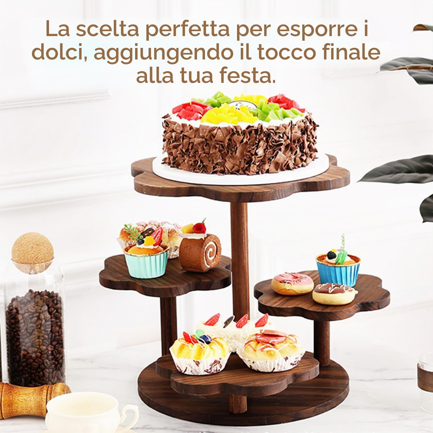 Alzata Per Cupcake a 4 Ripiani In Legno,Supporto Per Cupcake Da Dessert,Usato Come Fruttiera a Piani o Vassoio,Per Feste,Matrimoni,Sagre,Tè Pomeridiano ,Feste a Casa