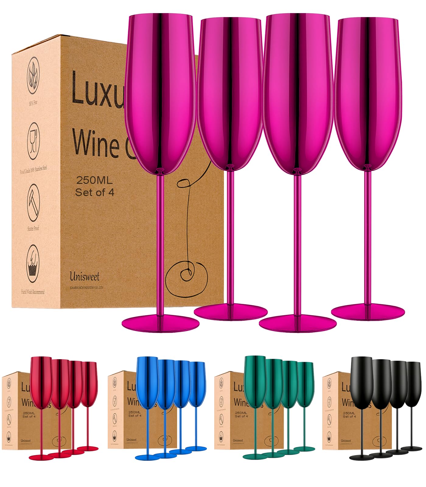 Stainless Steel Champagne Flutes Set of 4-Wedding Birthday Gifts 8 5 Oz Unbreakable Champagne Glass with Long Stem