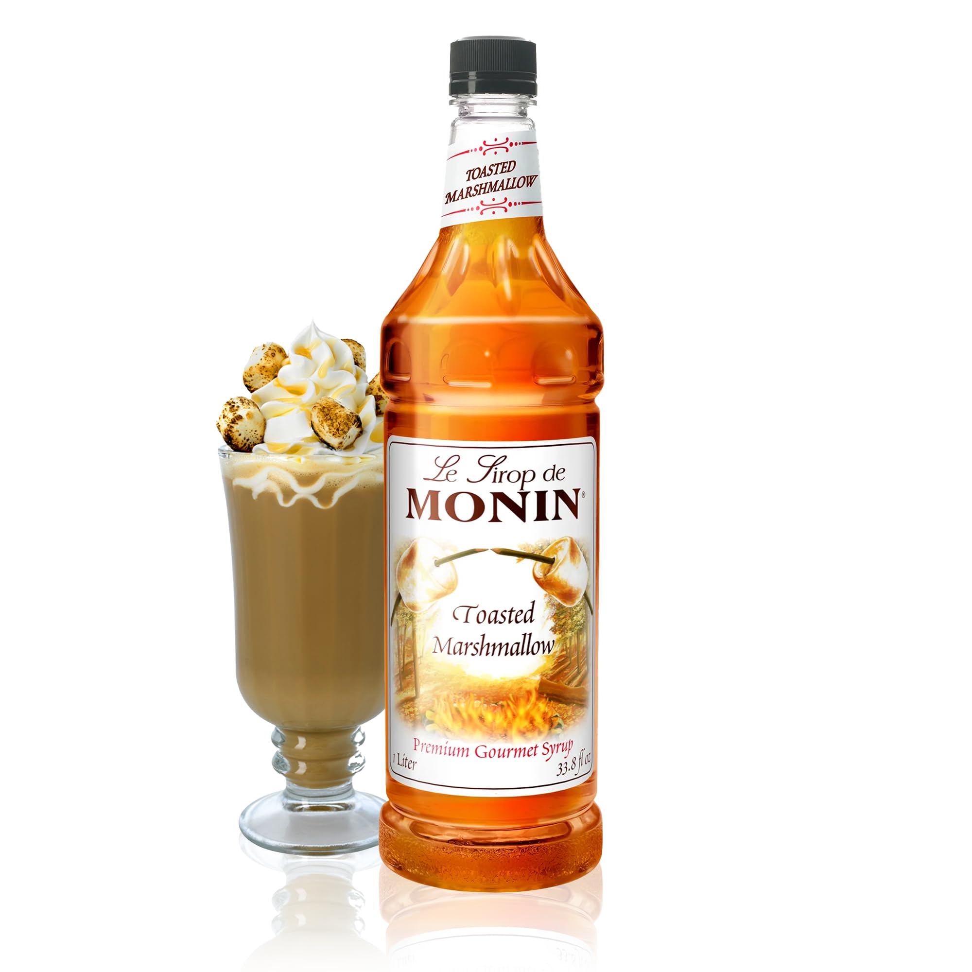 Monin - Toasted Marshmallow Syrup, Marshmallow & Caramel Flavor, Great for Cocoas, Lattes, & Shakes, Non-GMO, Gluten-Free (1 Liter)