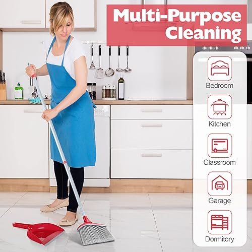 Miniatura 6 de Meanplan Juego de 2 escobas angulares y recogedor para la escuela, aula, 54 pulgadas, limpieza de interiores y exteriores, escoba comercial con