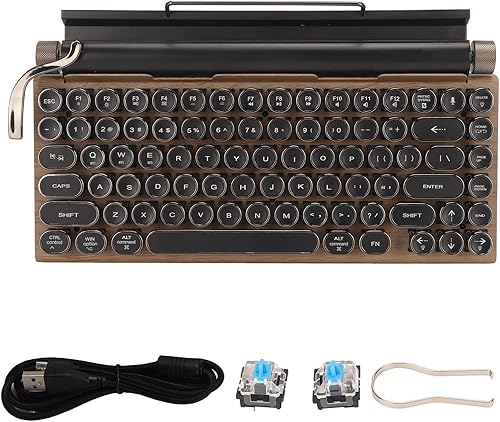 Teclado de máquina de escribir retro, 83 teclas, teclado mecánico Bluetooth inalámbrico vintage con retroiluminación LED RGB, teclados azules para