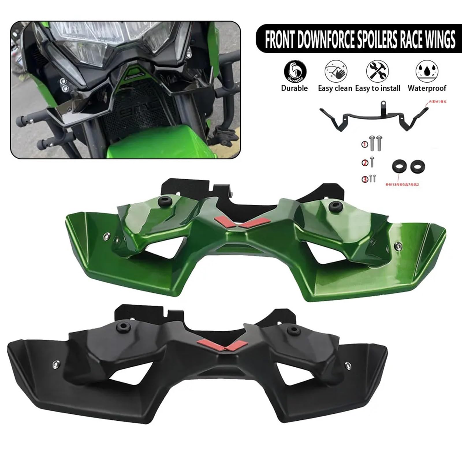Dekoracja motocykl tylny spojler Pasuje do Kawasaki Z900SE 2020-2023 Naked Front Spoiler Z 900 Z900 Motorcycle Winglet Aerodynamic Wing Kit Spoiler(Green)