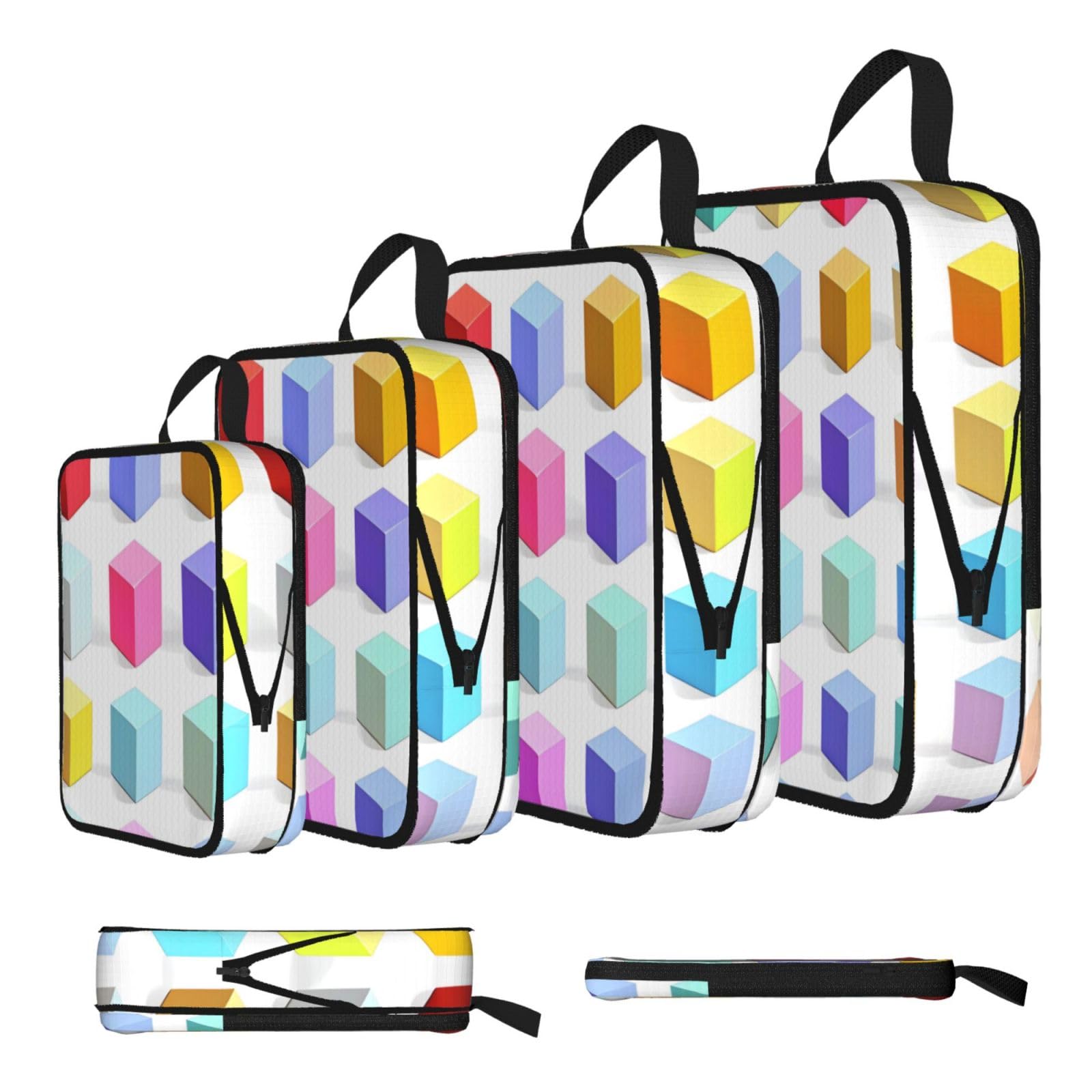 Sxzvvbn Black Colorful Cubes Compression Packing Cubes 4 Piece Set