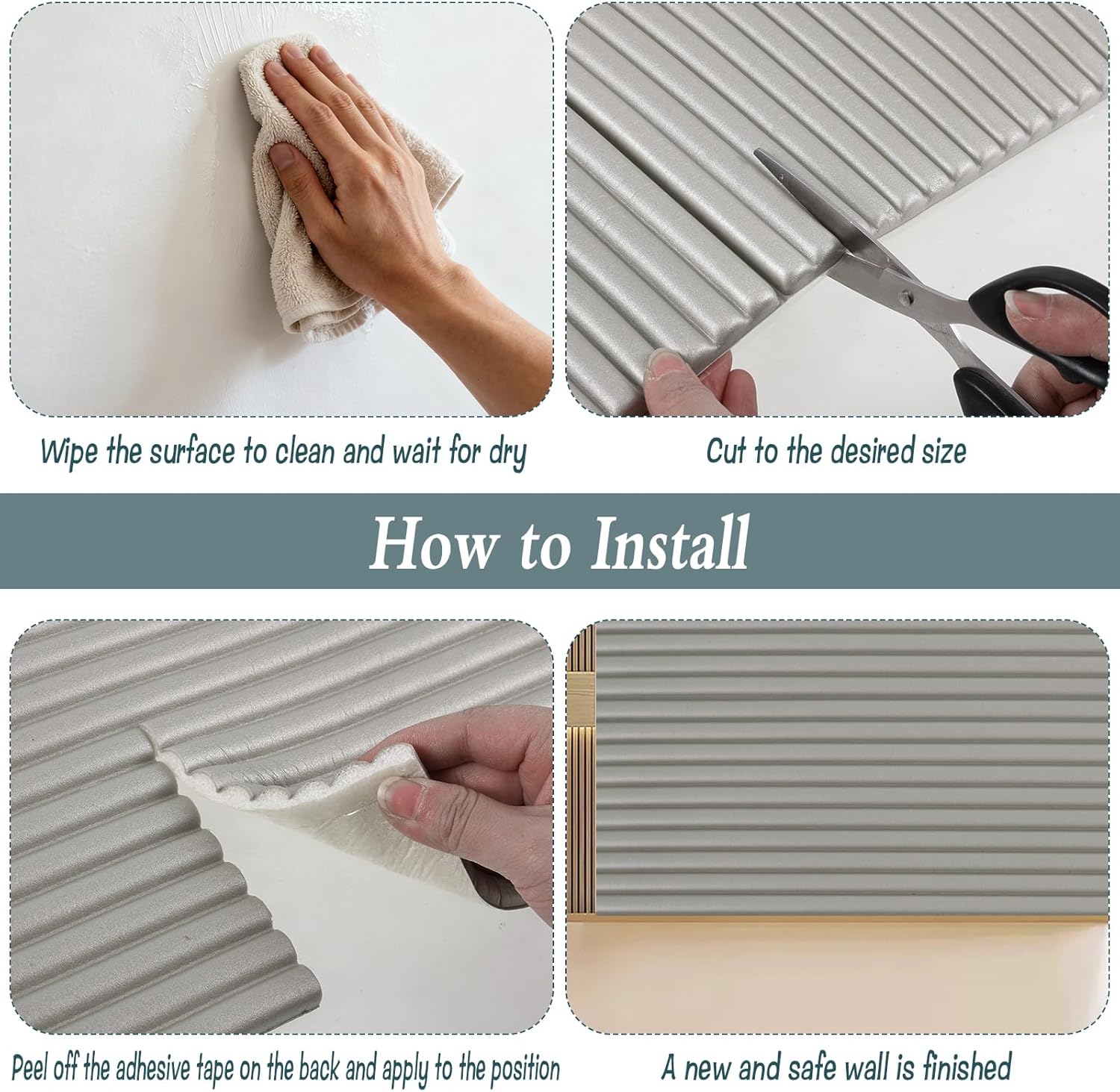 2 Rolls Anti Collision Wall Padding -15.8 x 78.7 Inch Soft Foam Wall Panels 3D Self Adhesive Padded Headboard for Playroom Bedroom Furniture Corner, Gray