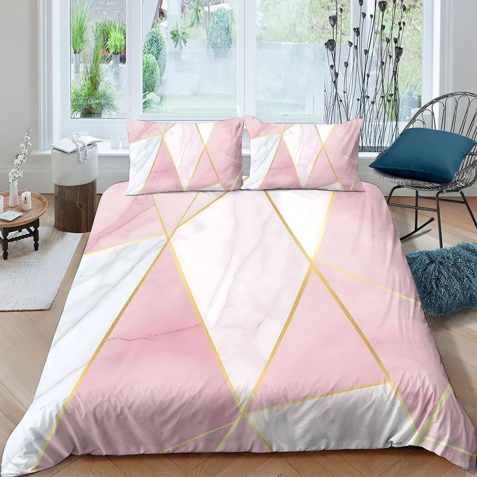 Ctjqhvkz Style-7 3D Printed Geometric Pink Gold Fitted Sheet Microfiber Soft Modern Marble Bed Cover For Bedroom Guest Room Mattress Decor Single（135X200cm）