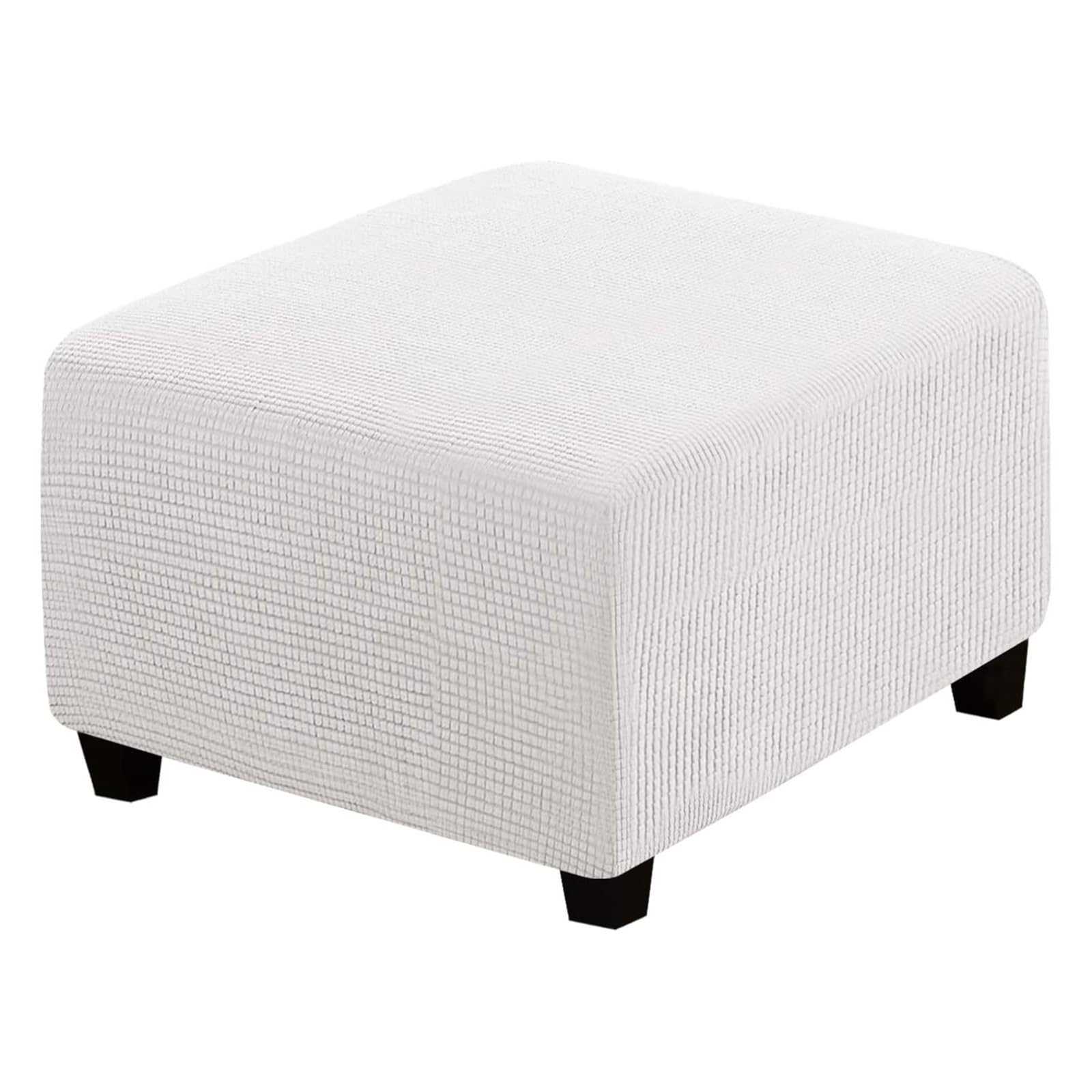 LJWDYS 4 Sizes Square Footstool Cover, Super Soft Stretch Ottoman Pouffe Slipcovers (Color : Ivory, Size : XL)
